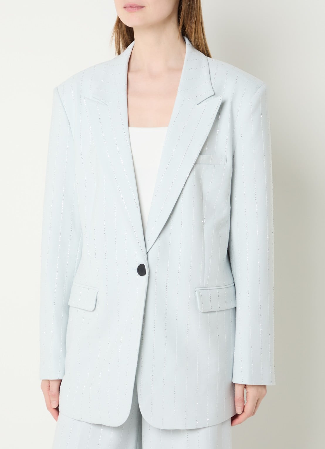Aaiko Kendal blazer met glitter en klepzakken - detail lichtblauw