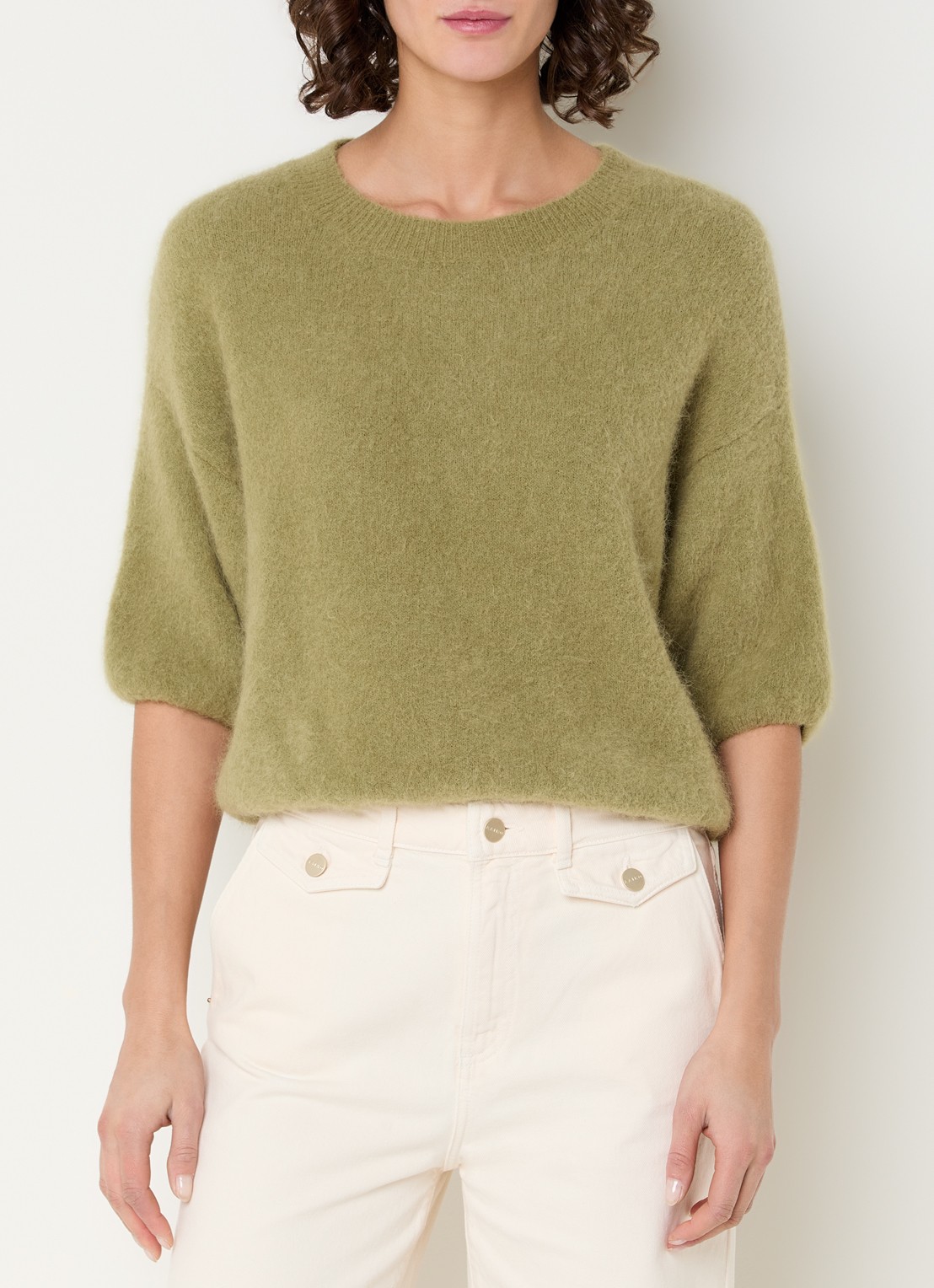 Aaiko Lani fijngebreide top in alpaca wolblend - detail khaki