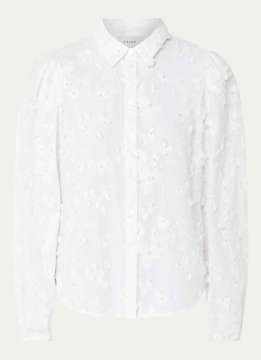 Aaiko Lien blouse met bloemborduring - voorkant 3 gebroken wit