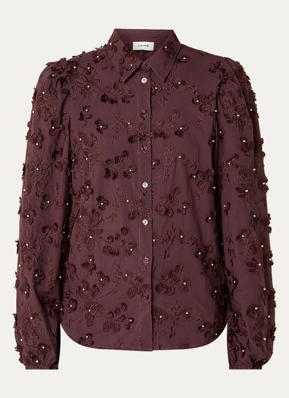 Aaiko Lien blouse met bloemborduring - voorkant 3 bordeauxrood