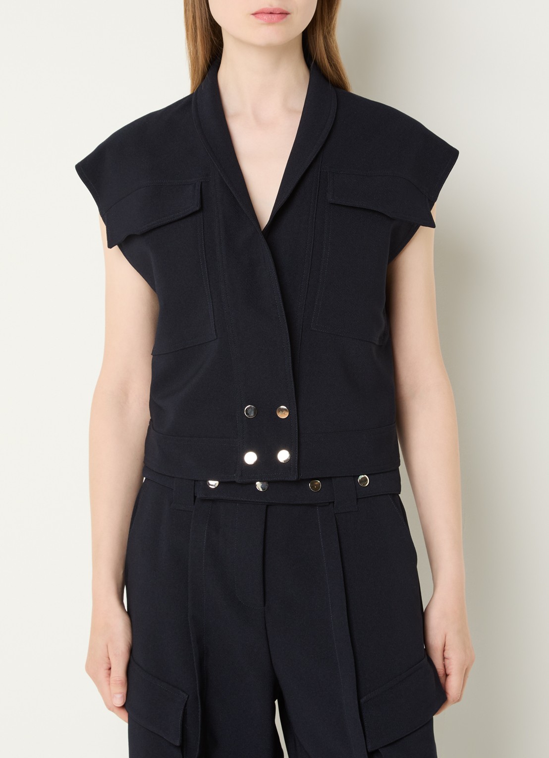 Aaiko Lies gilet met klepzakken - detail donkerblauw