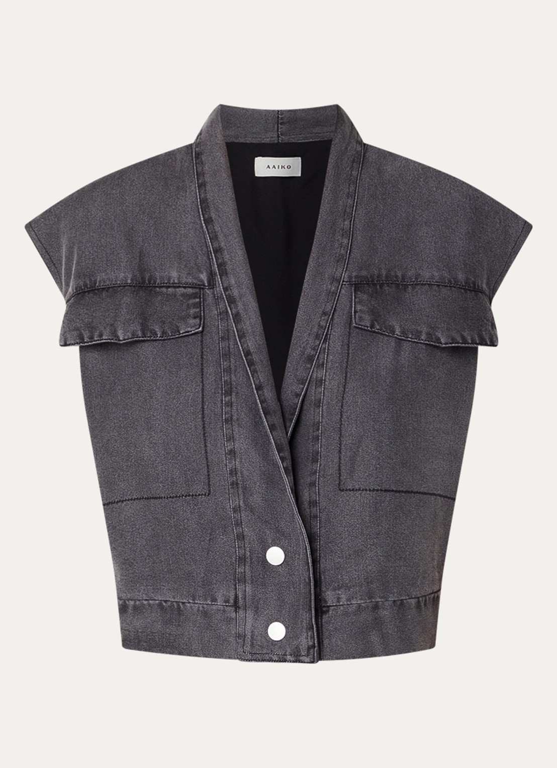 Aaiko Lies top met V-hals - voorkant 3 antraciet