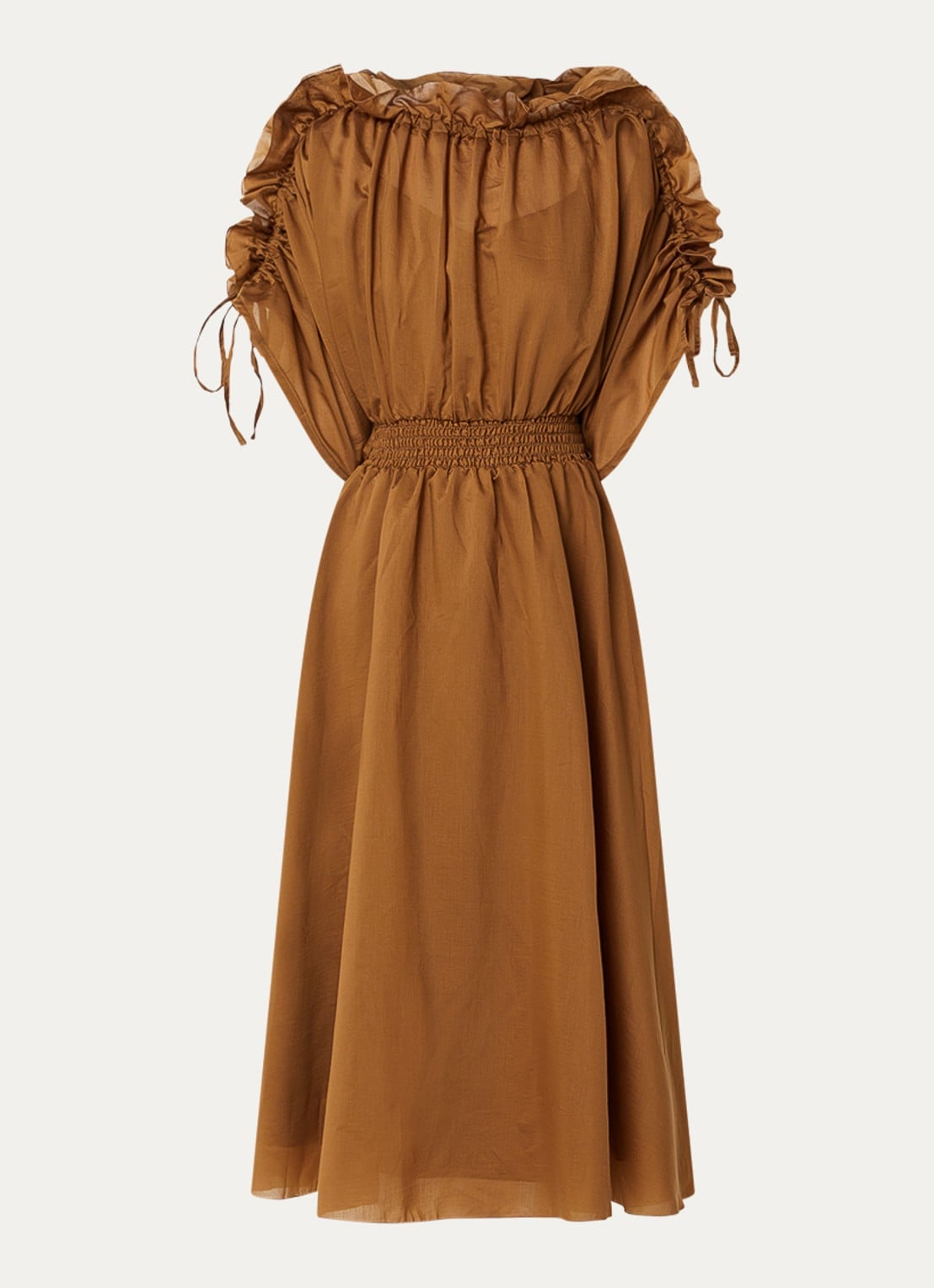 Aaiko Lily midi jurk met smockwerk - voorkant 2 cognac
