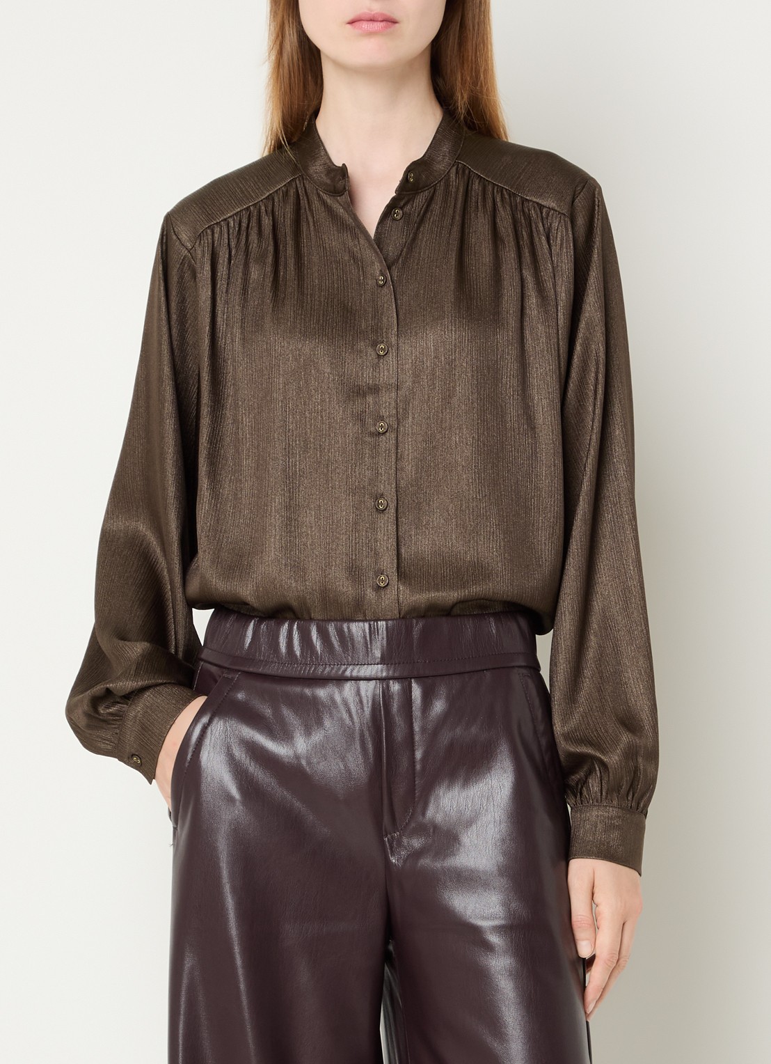 Aaiko Liv blouse met plooidetail - detail donkerbruin