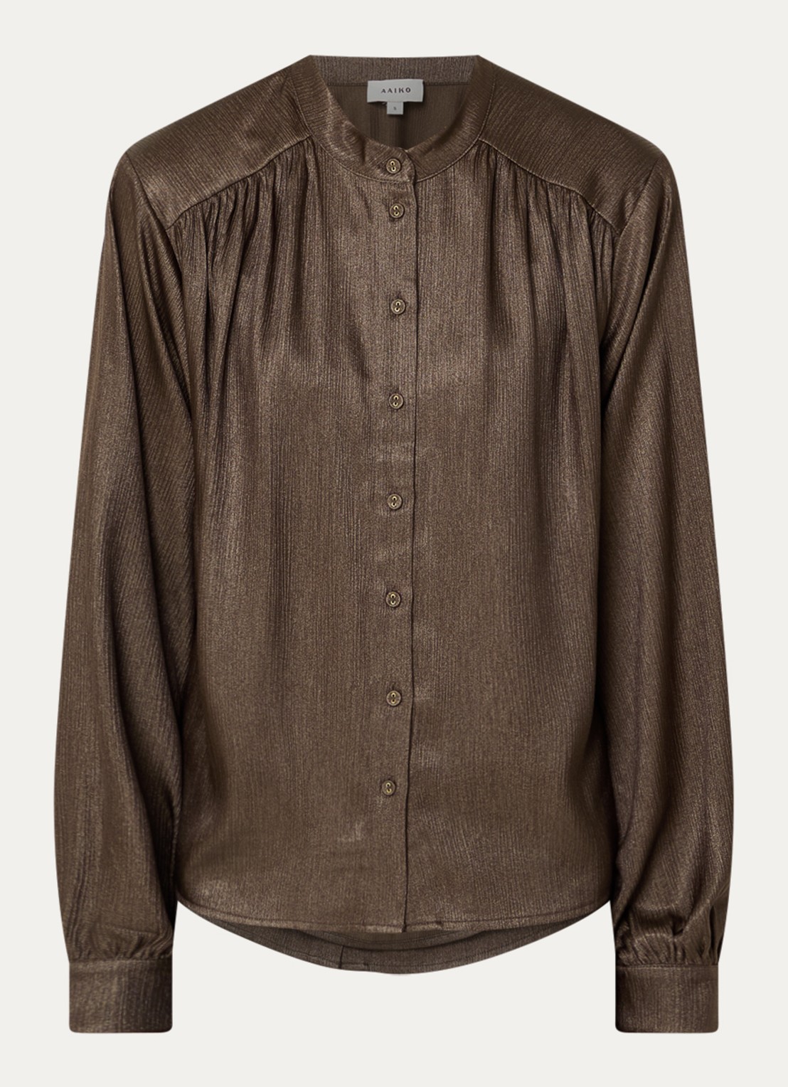 Aaiko Liv blouse met plooidetail - voorkant 3 donkerbruin