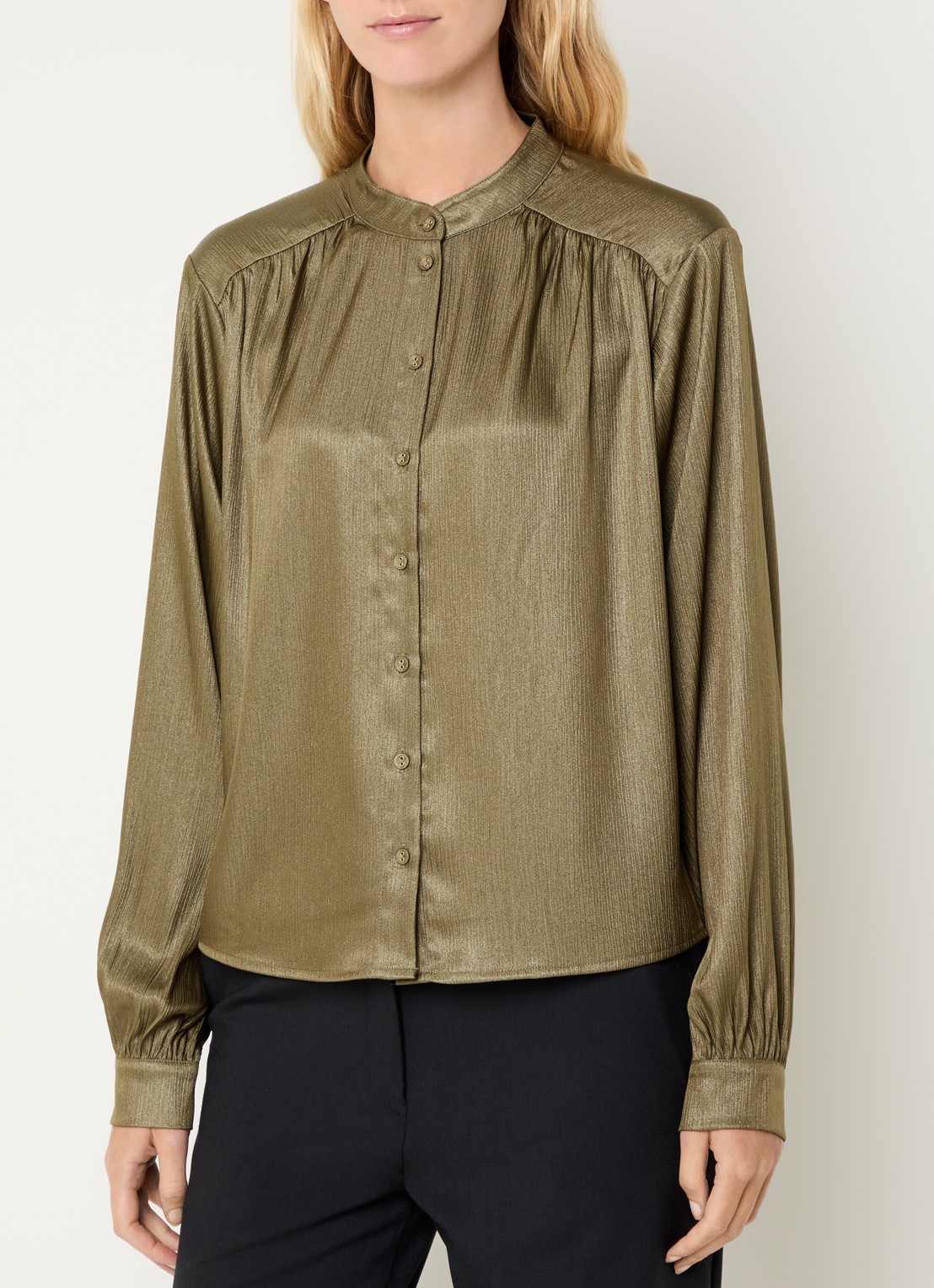 Aaiko Liv blouse met plooidetail - detail 4 donkergroen