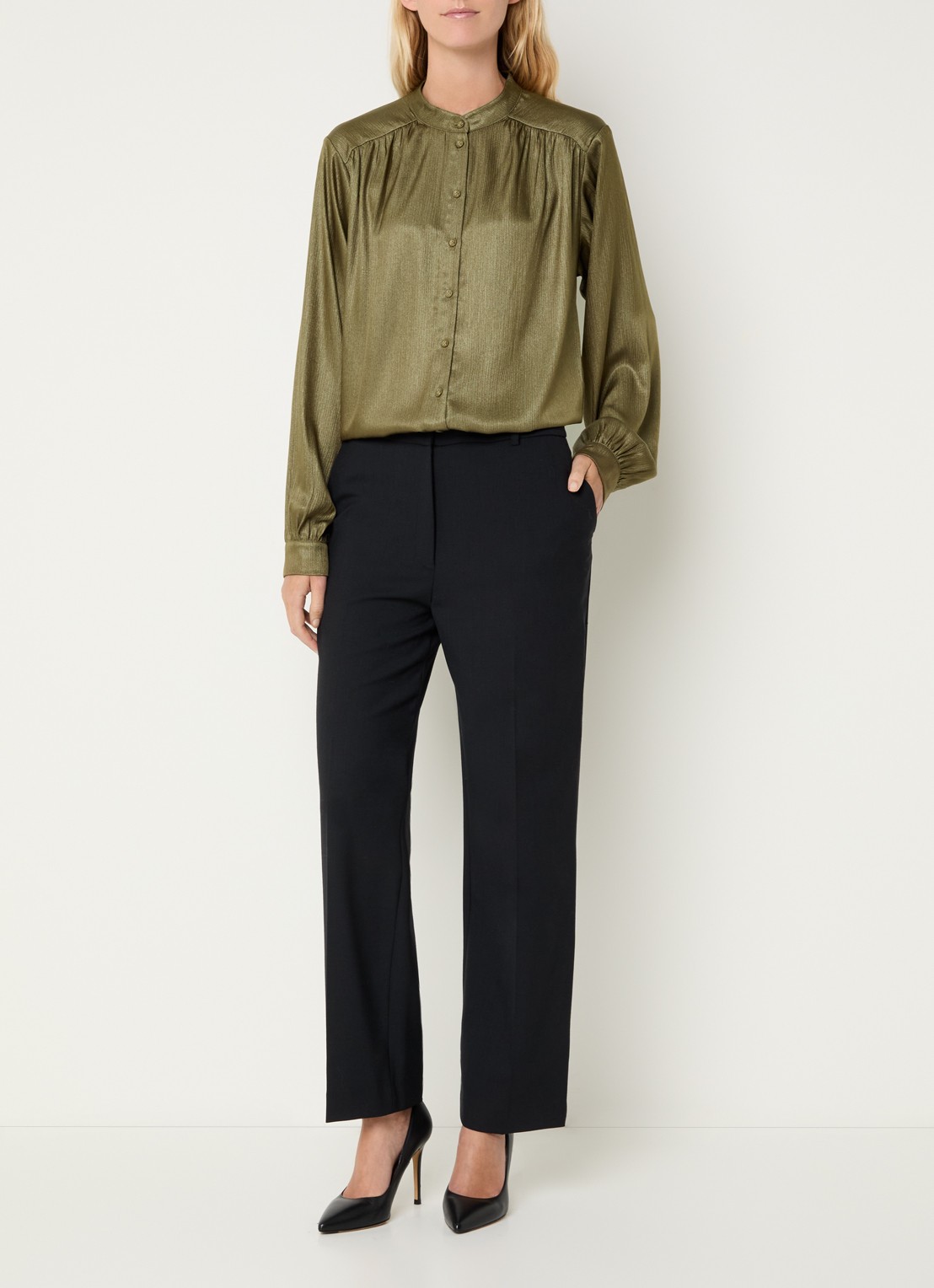 Aaiko Liv blouse met plooidetail - voorkant 3 donkergroen