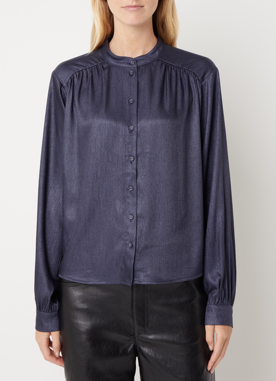 Aaiko Liv blouse met plooidetail - detail 4 donkerblauw