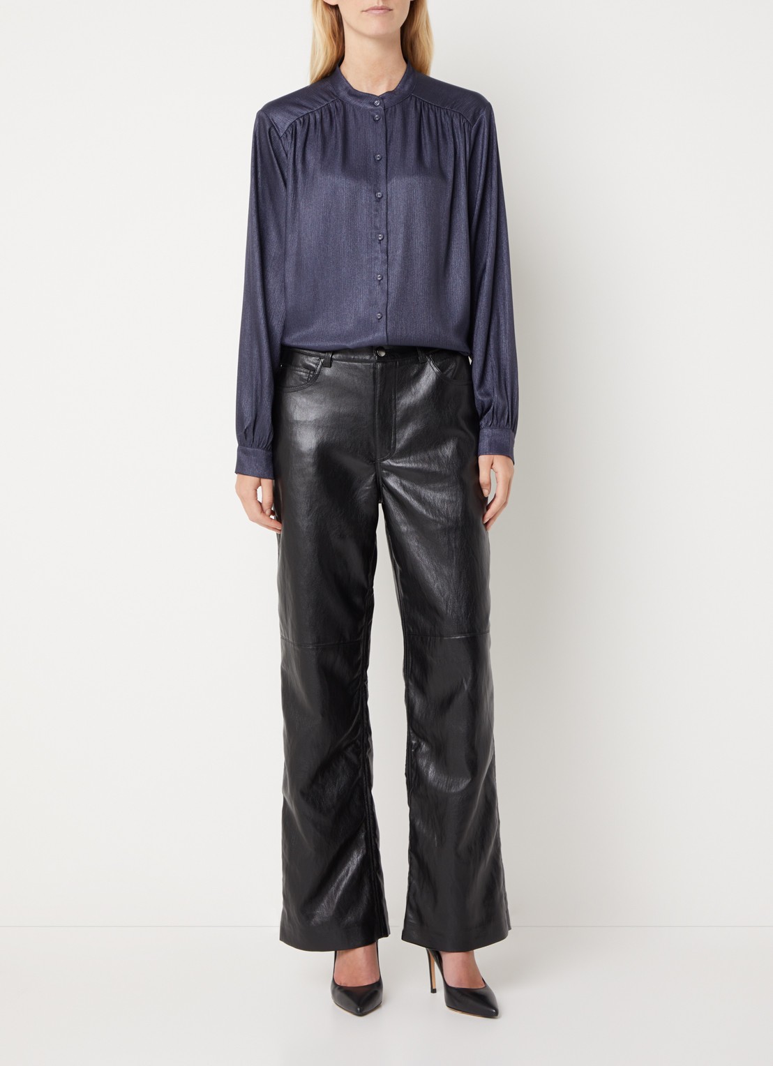Aaiko Liv blouse met plooidetail - voorkant 2 donkerblauw