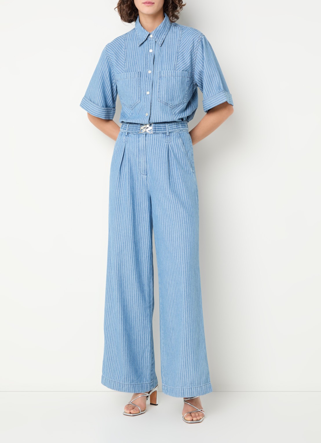 Aaiko Lotty high waist wide leg jeans met medium wassing - voorkant 2 indigo