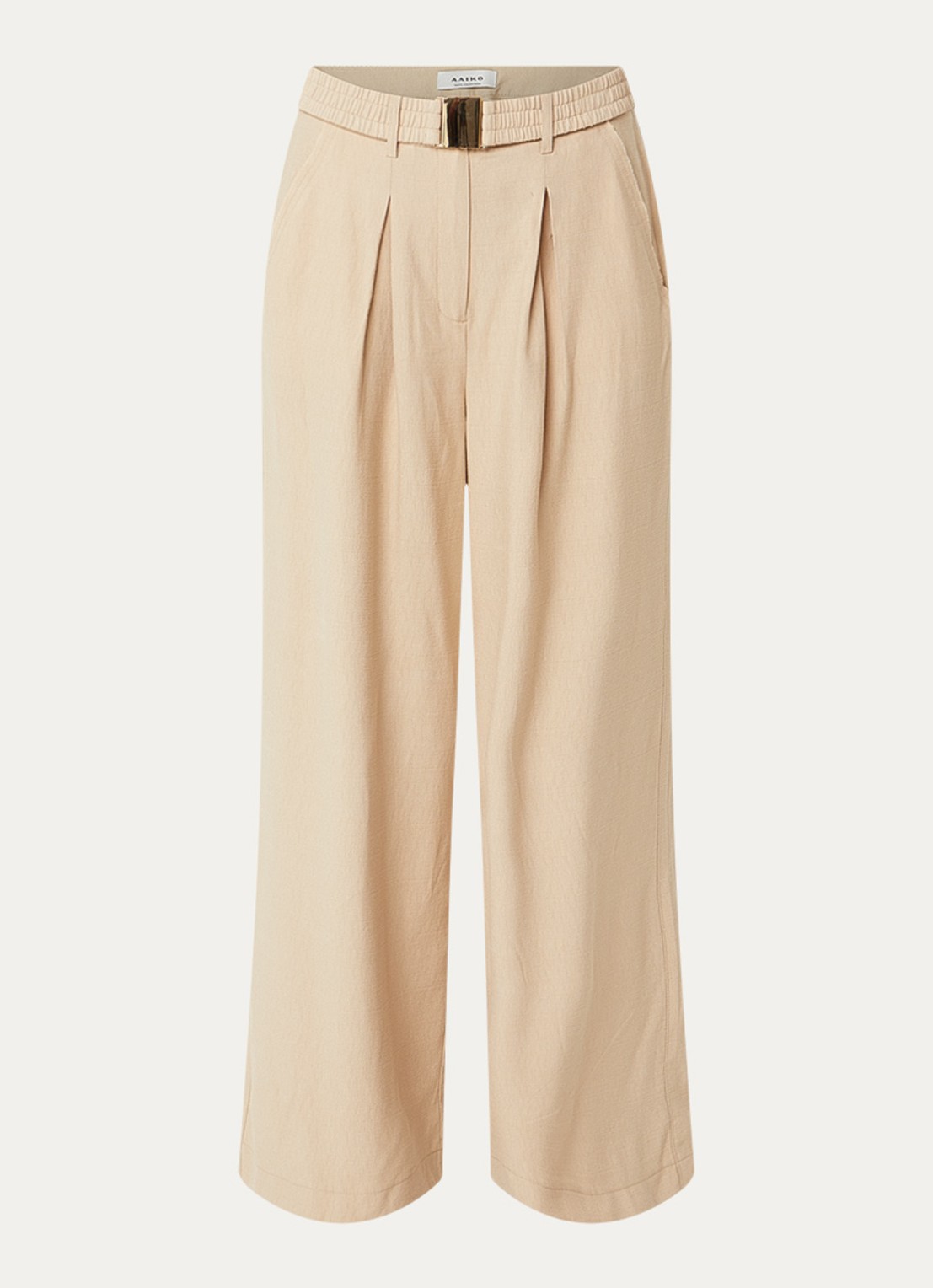 Aaiko Lotty mid waist wide fit palazzo broek met steekzakken - voorkant 3 donkerbeige