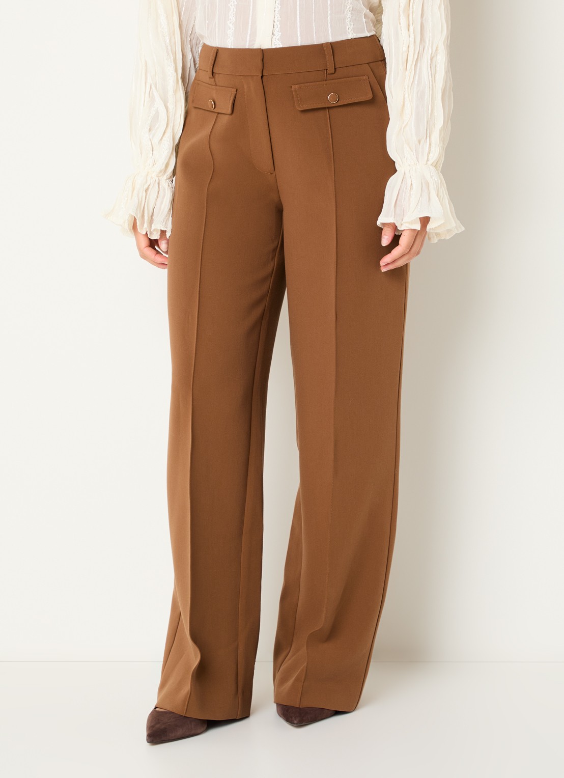 Aaiko Lumiere high waist straight fit pantalon met steekzakken - detail 2 bruin