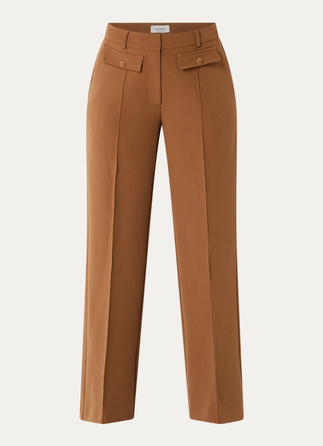 Aaiko Lumiere high waist straight fit pantalon met steekzakken - voorkant 3 bruin