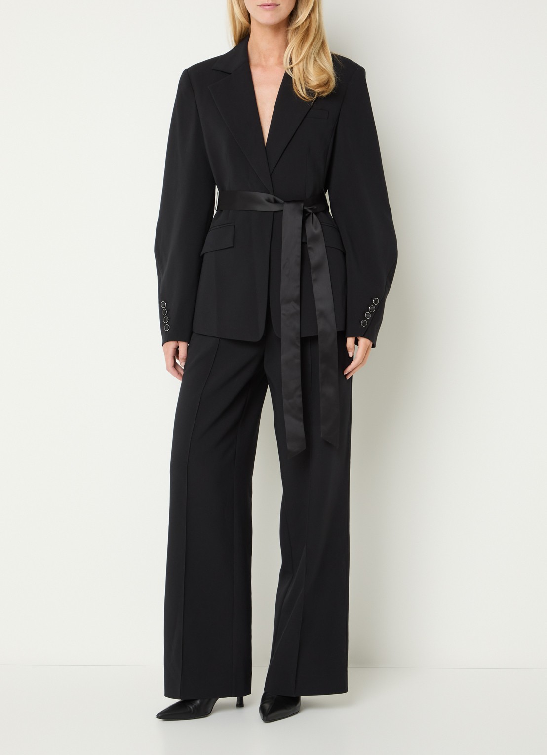 Aaiko Lumiere high waist wide fit pantalon - voorkant 3 zwart