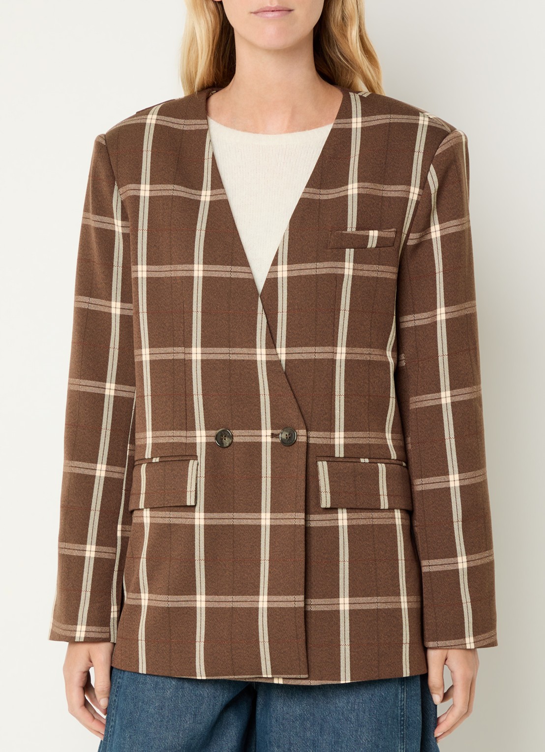 Aaiko Luray blazer met ruitdessin - detail bruin