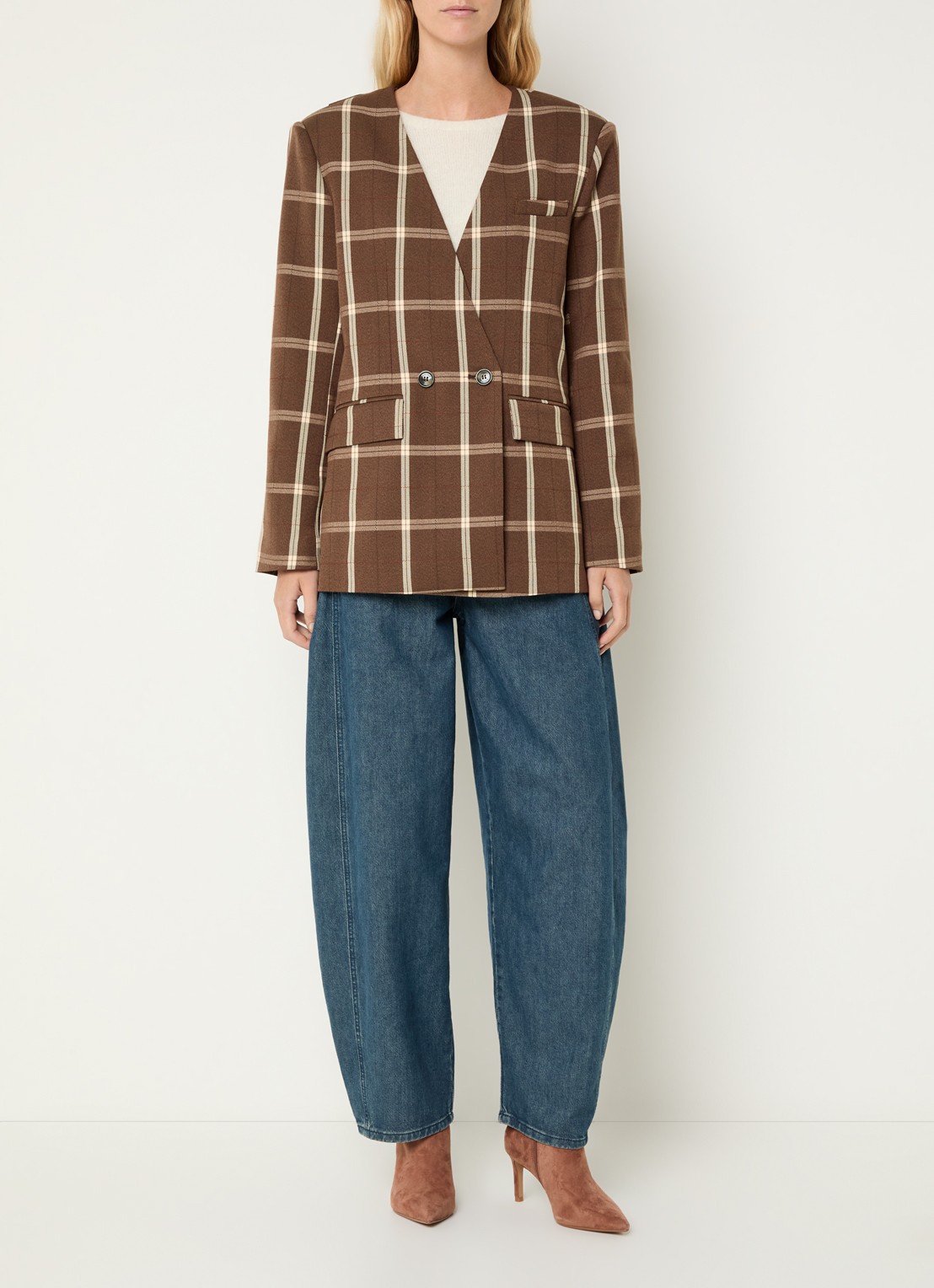 Aaiko Luray blazer met ruitdessin - voorkant 4 bruin