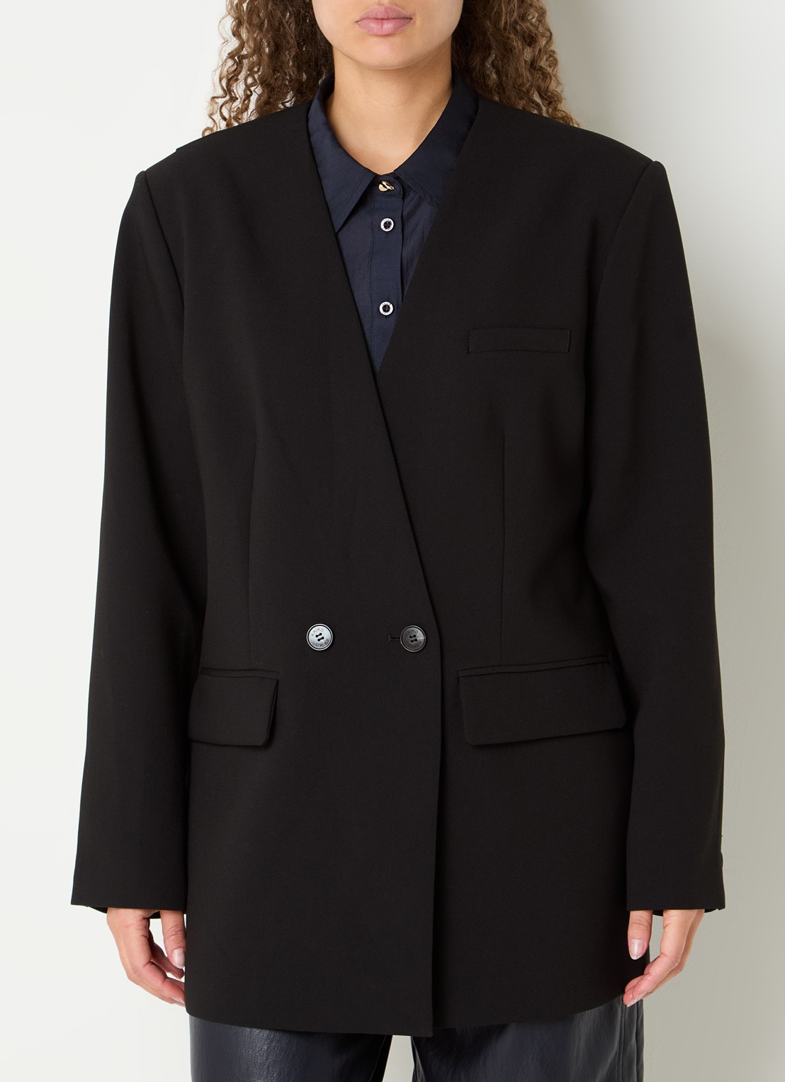 Aaiko Luray oversized double-breasted blazer met ruitdessin en klepzakken - detail zwart