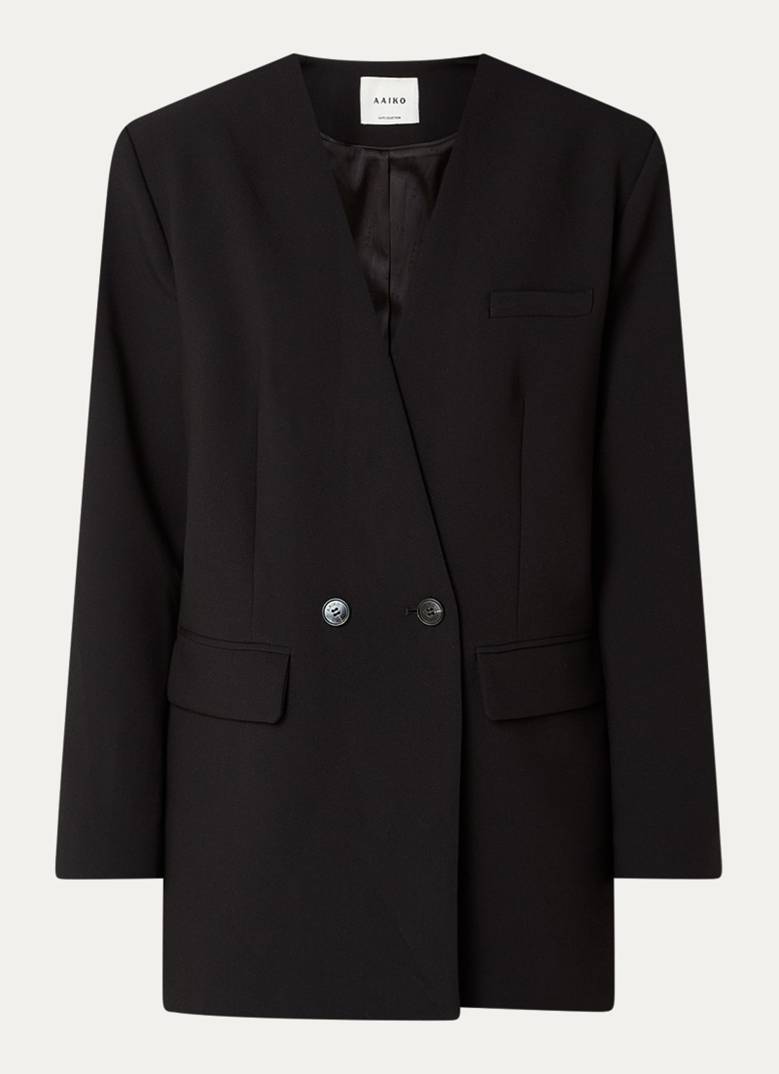 Aaiko Luray oversized double-breasted blazer met ruitdessin en klepzakken - voorkant 2 zwart