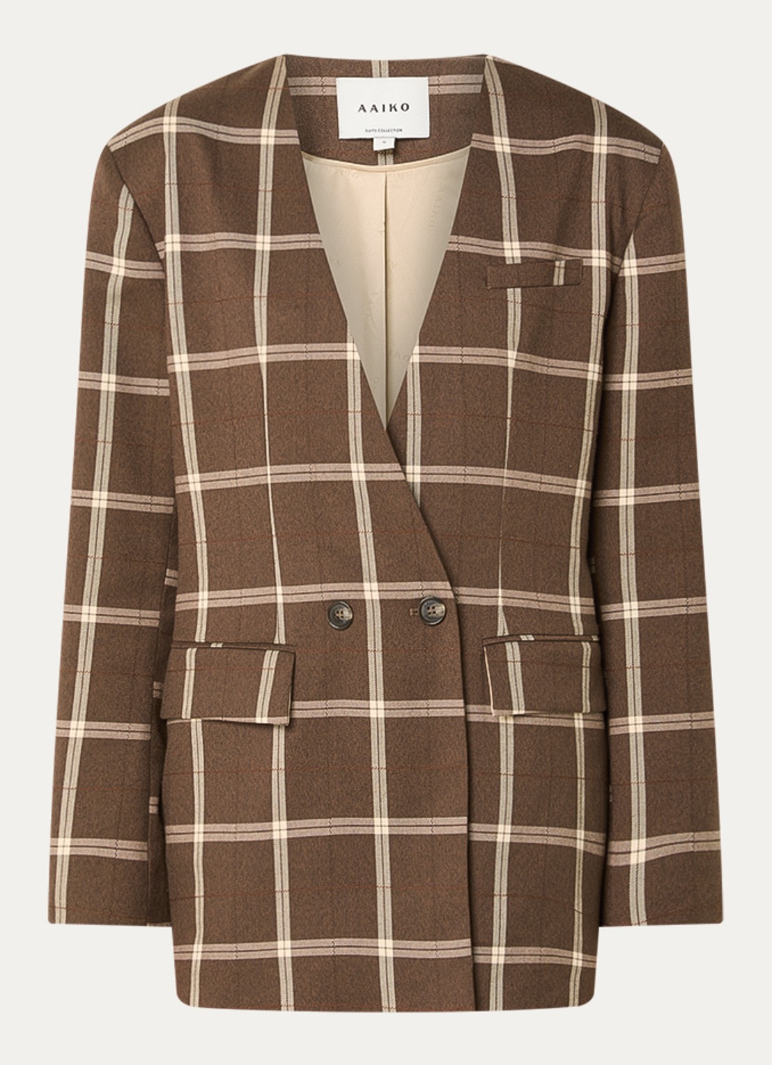 Aaiko Luray oversized double-breasted blazer met ruitdessin en klepzakken - voorkant 2 bruin