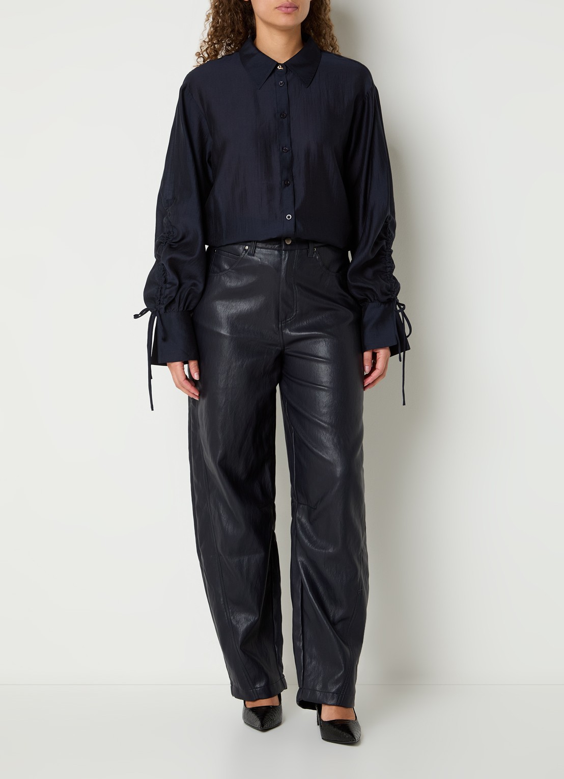 Aaiko Marel blouse met metallic finish - voorkant 3 donkerblauw