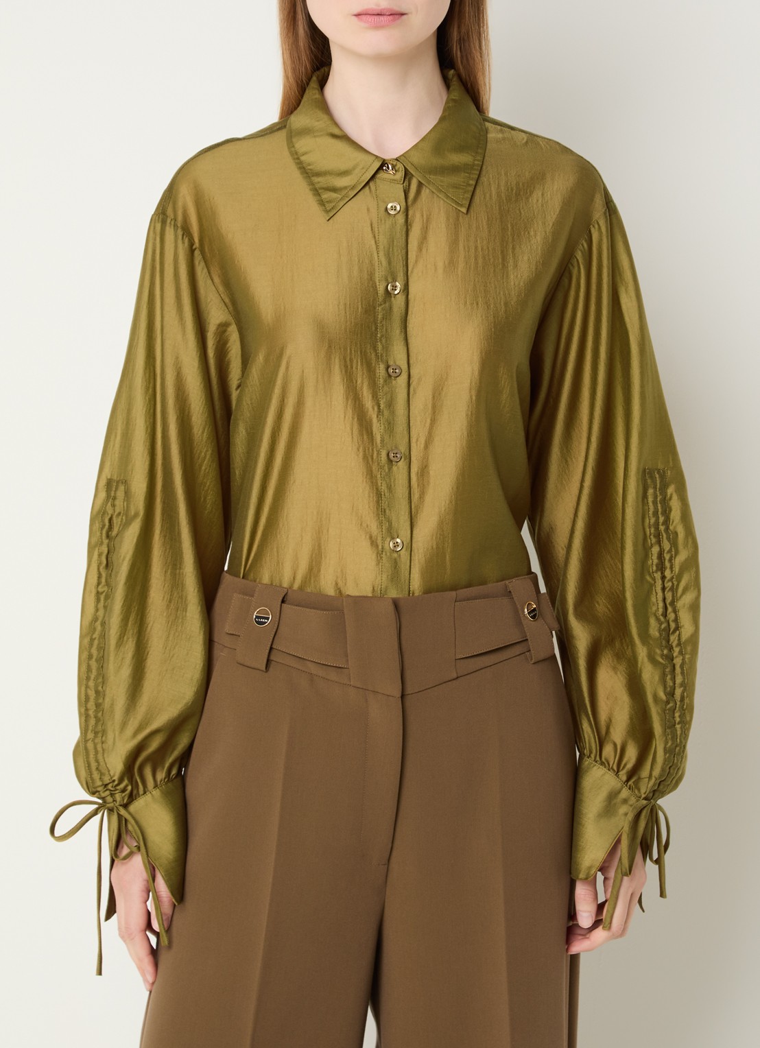 Aaiko Marel blouse met metallic finish - detail 4 mosterd
