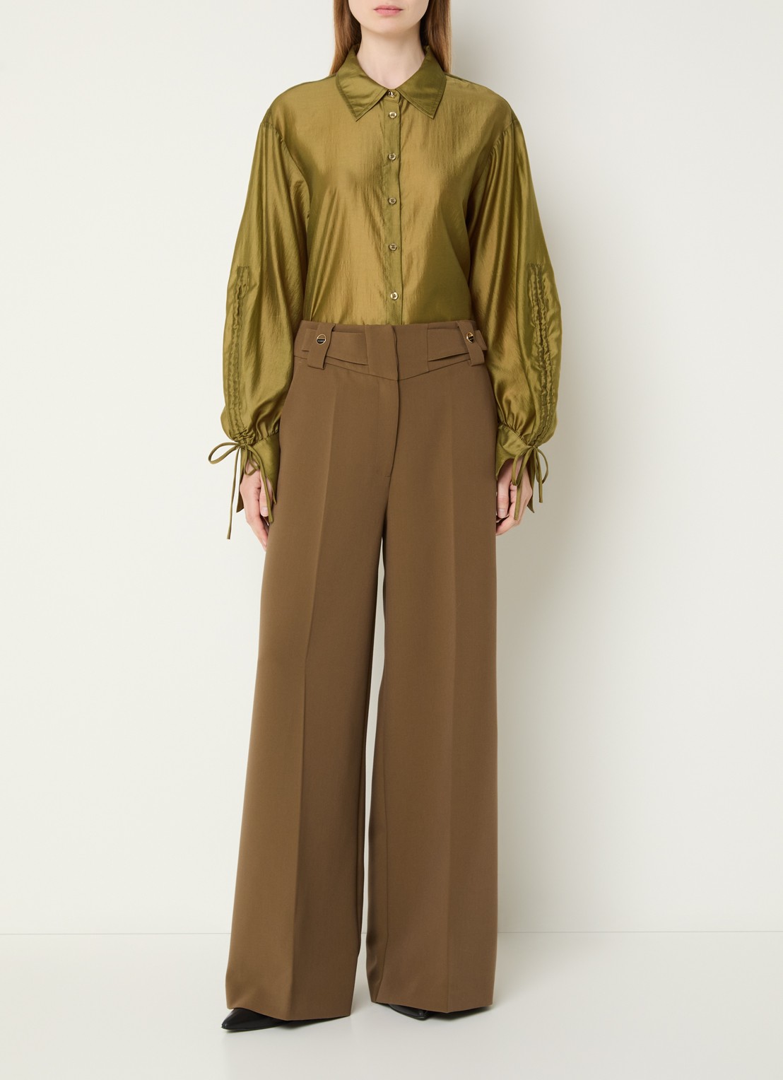 Aaiko Marel blouse met metallic finish - voorkant 3 mosterd