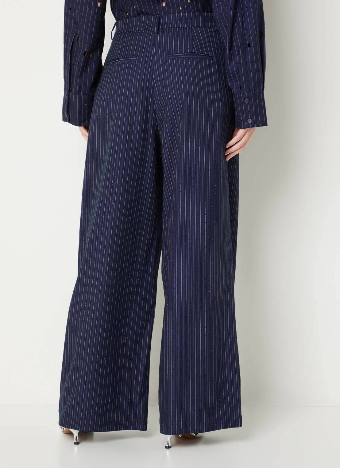 Aaiko Mirari high waist wide fit pantalon met strass - achterkant donkerblauw
