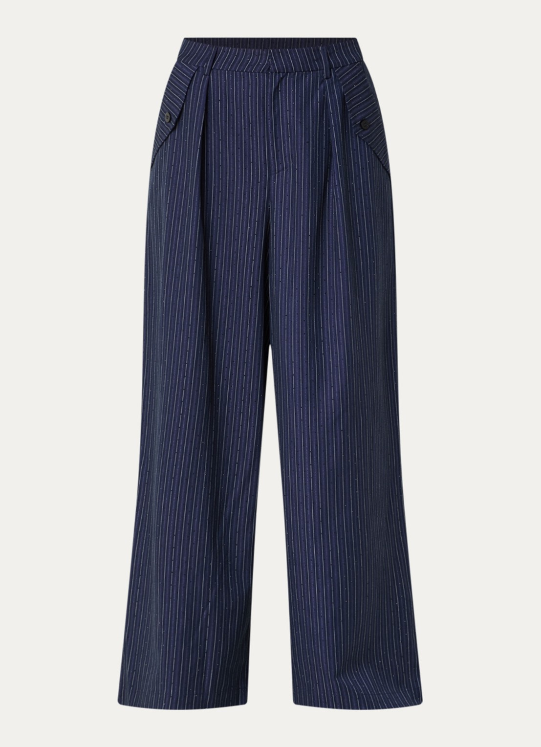 Aaiko Mirari high waist wide fit pantalon met strass - voorkant 2 donkerblauw