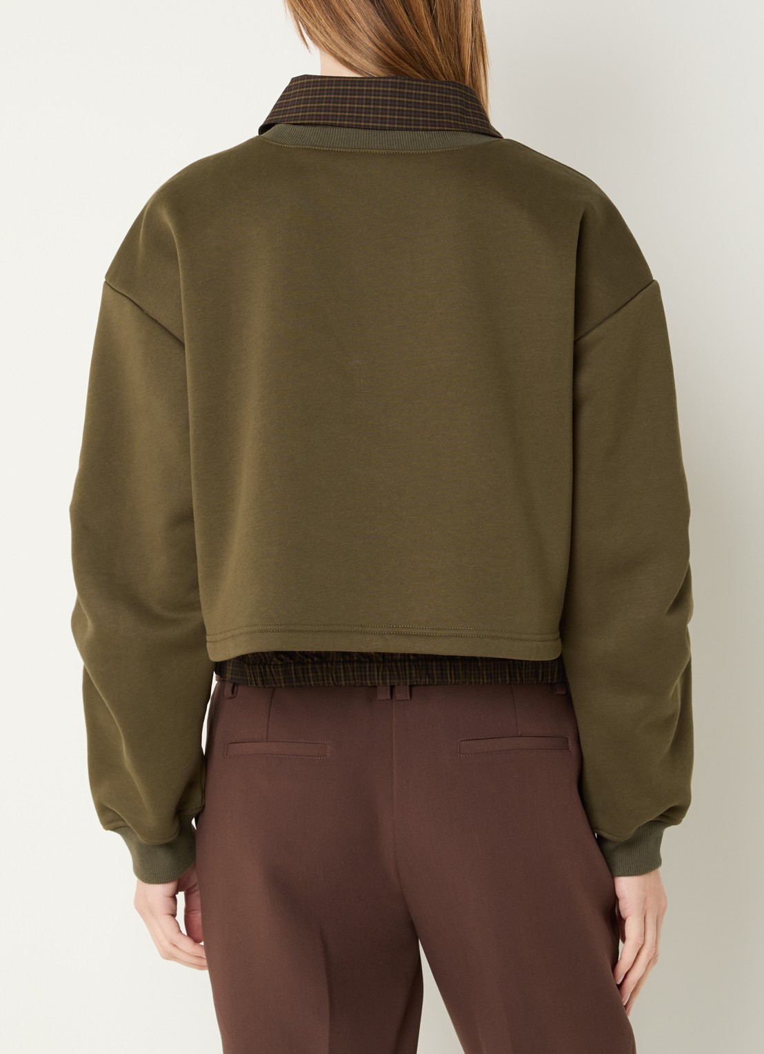 Aaiko Mure cropped sweater met ruitdessin en 3D logo - achterkant 4 mosgroen