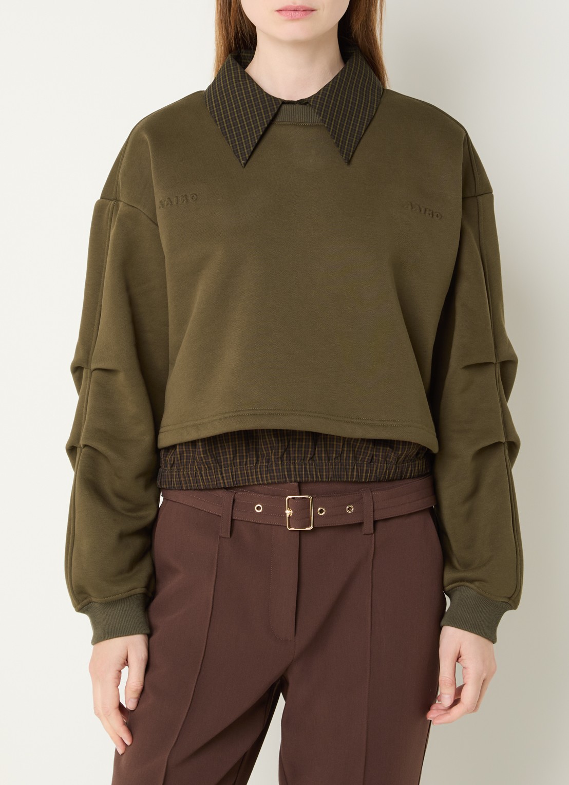 Aaiko Mure cropped sweater met ruitdessin en 3D logo - detail mosgroen
