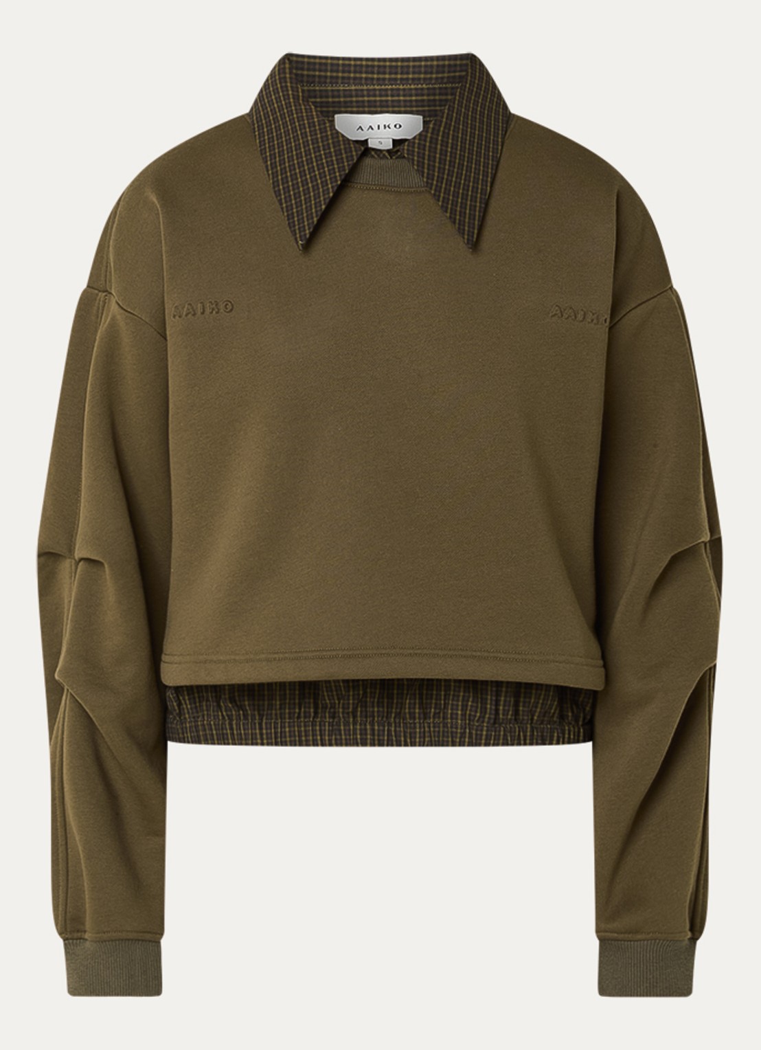 Aaiko Mure cropped sweater met ruitdessin en 3D logo - voorkant 2 mosgroen