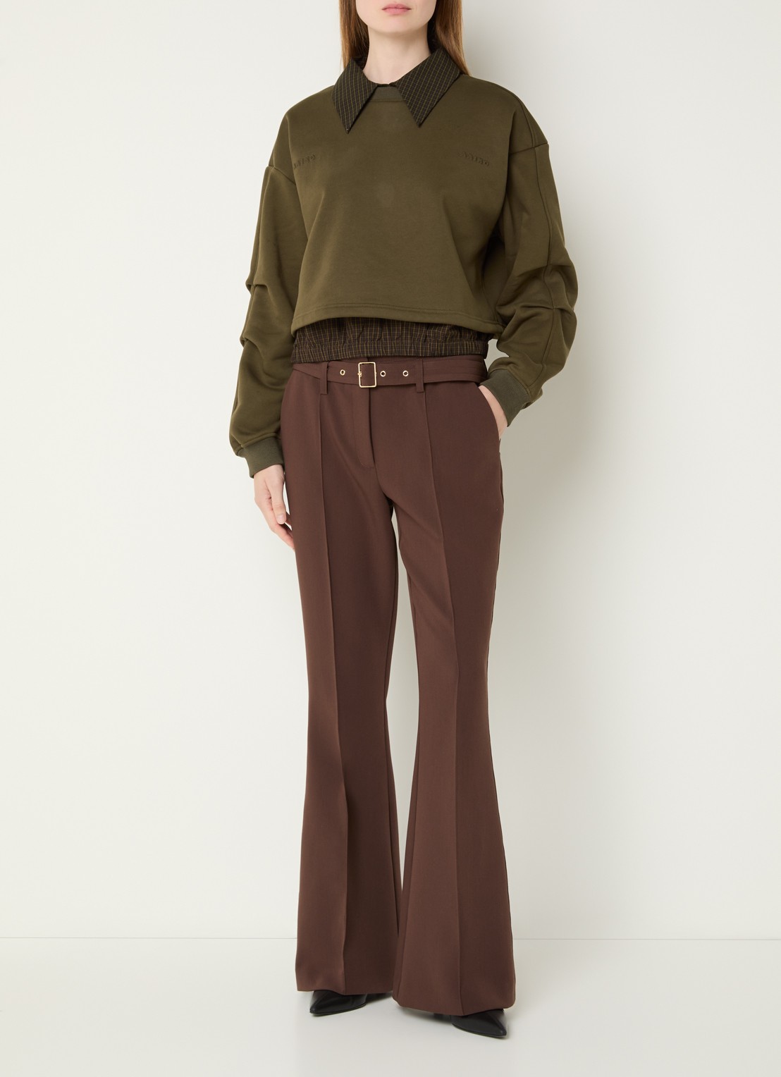 Aaiko Mure cropped sweater met ruitdessin en 3D logo - voorkant 3 mosgroen