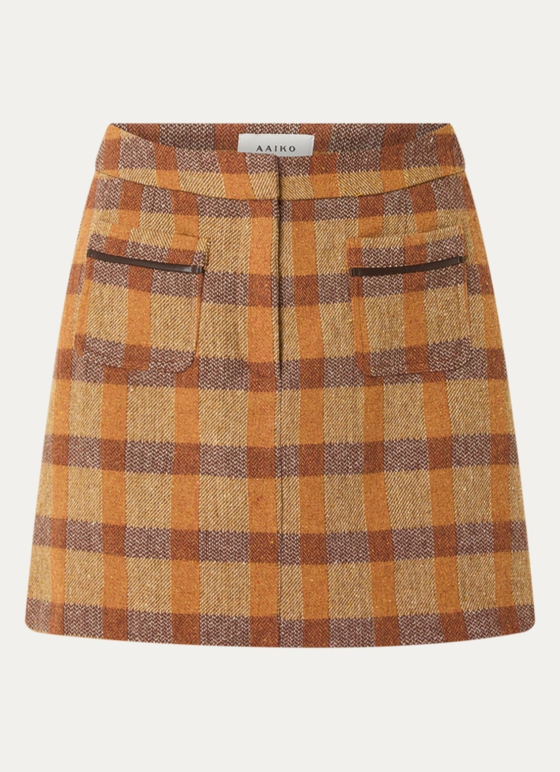 Aaiko Nasla minirok in wolblend met ruitdessin - voorkant 3 cognac