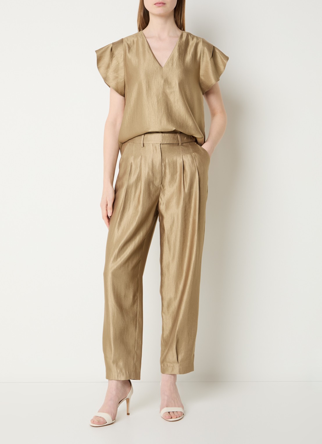 Aaiko Natalya high waist loose fit pantalon met metallic finish - voorkant 4 goud