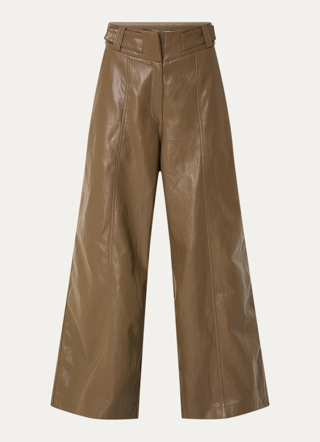 Aaiko Nore high waist wide fit broek van imitatieleer - voorkant 2 mosgroen