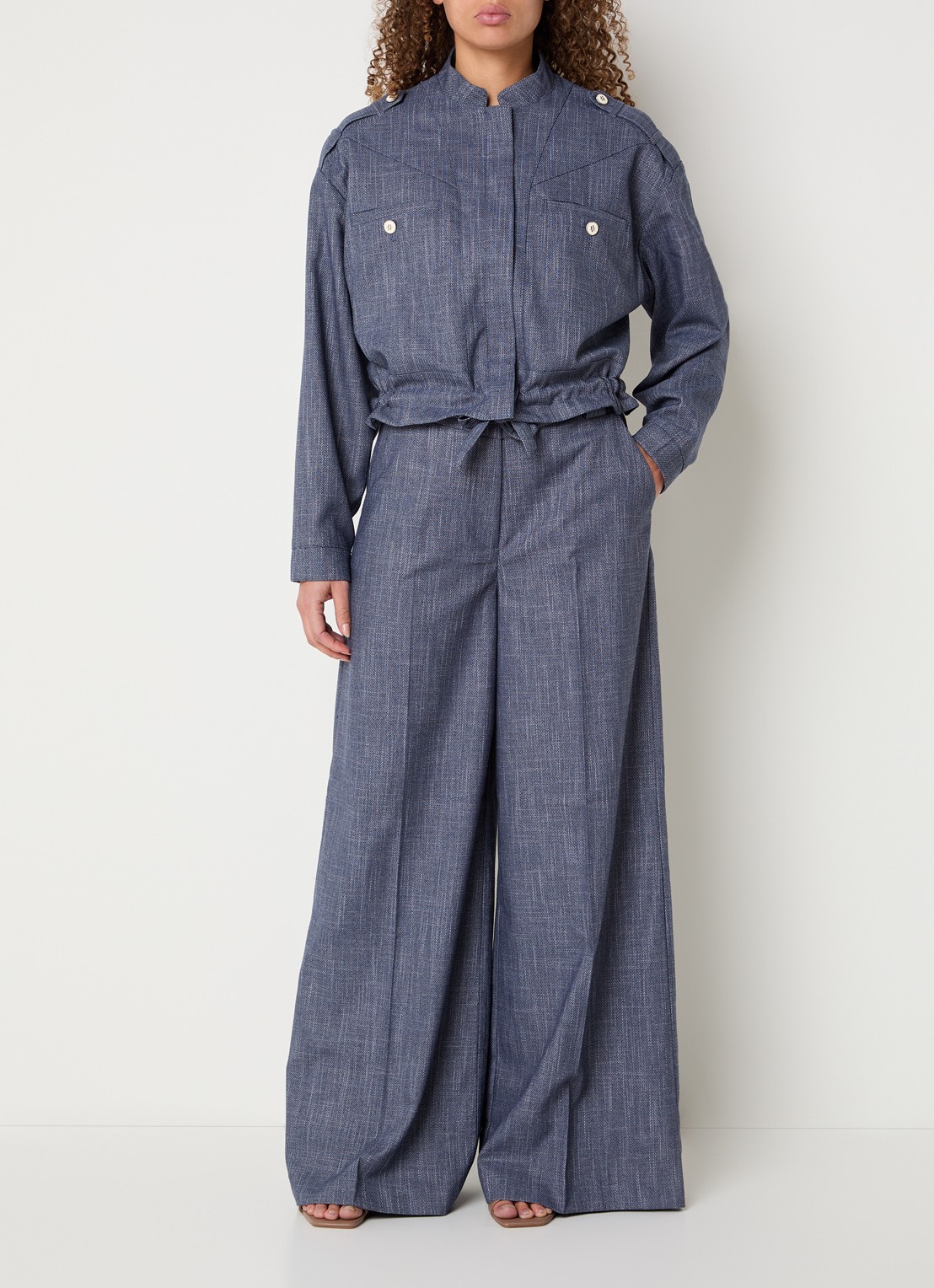 Aaiko Nore high waist wide fit pantalon met steekzakken - voorkant 2 indigo