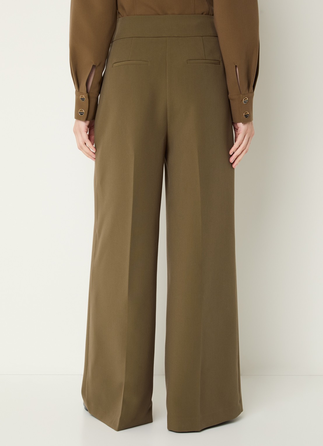 Aaiko Nore high waist wide fit pantalon met steekzakken - achterkant 4 olijfgroen