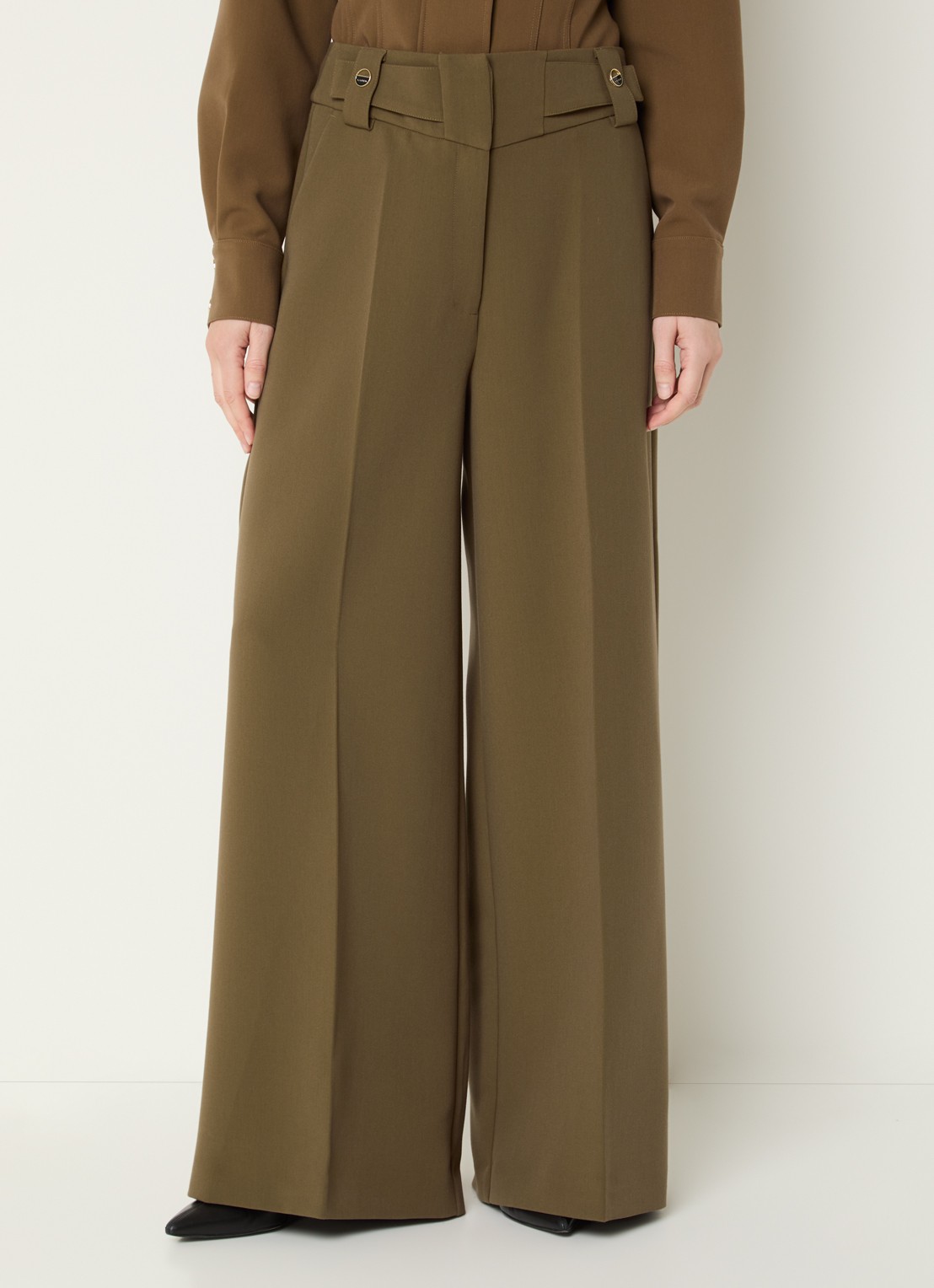 Aaiko Nore high waist wide fit pantalon met steekzakken - detail olijfgroen