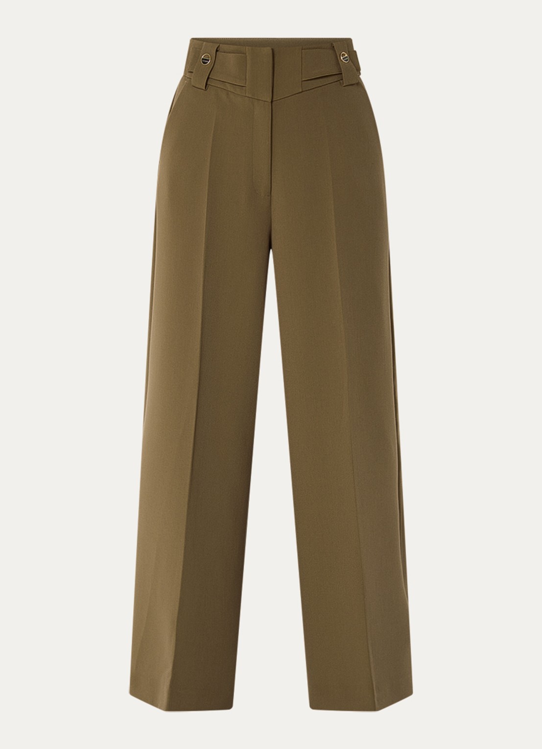 Aaiko Nore high waist wide fit pantalon met steekzakken - voorkant 2 olijfgroen