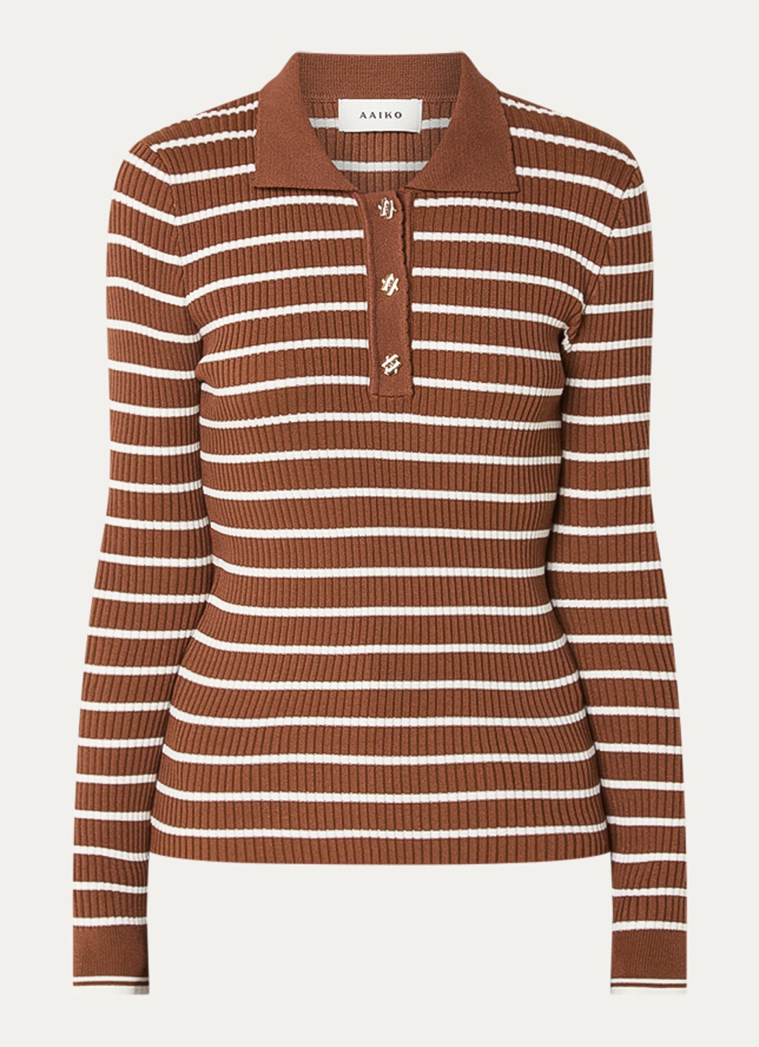 Aaiko Olin ribgebreide trui met streepprint - voorkant 3 cognac