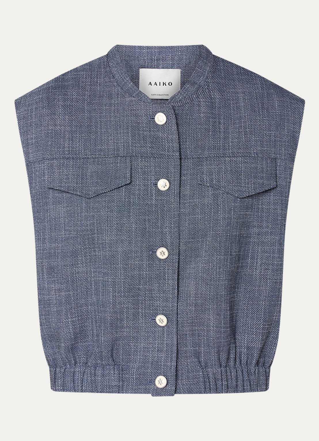 Aaiko Olivia gilet van denim met klepzakken - voorkant indigo