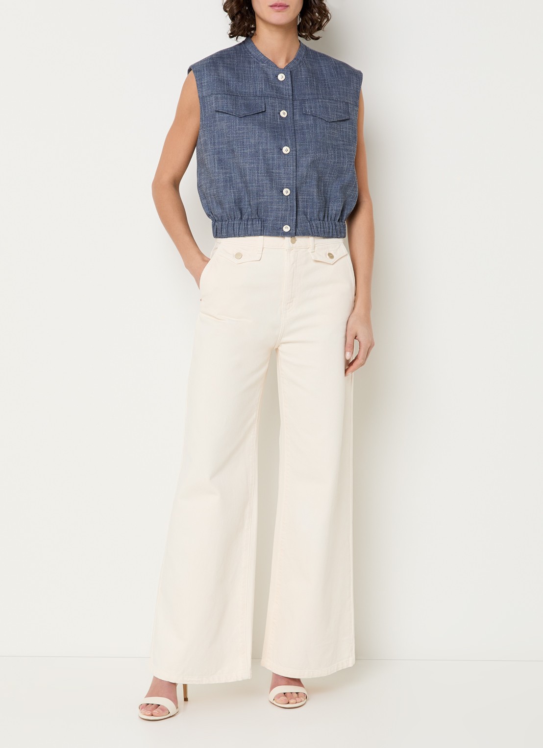 Aaiko Olivia gilet van denim met klepzakken - voorkant 2 indigo
