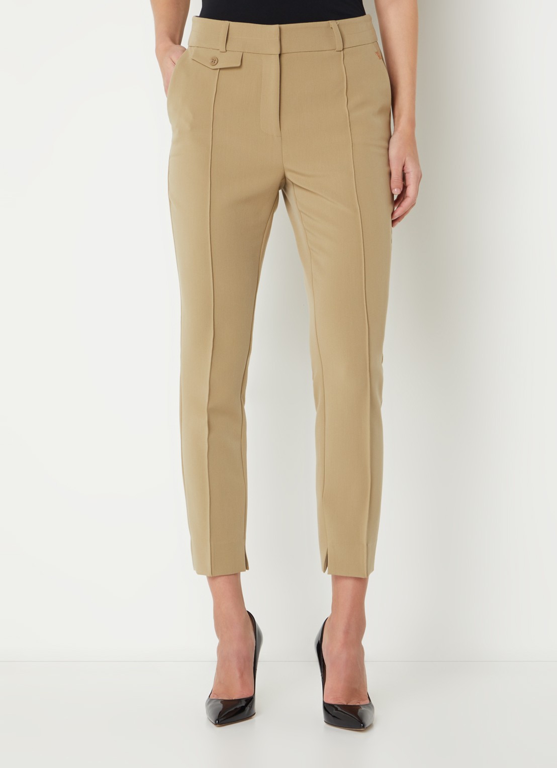 Aaiko Parene high waist tapered fit cropped pantalon met steekzakken  - detail khaki