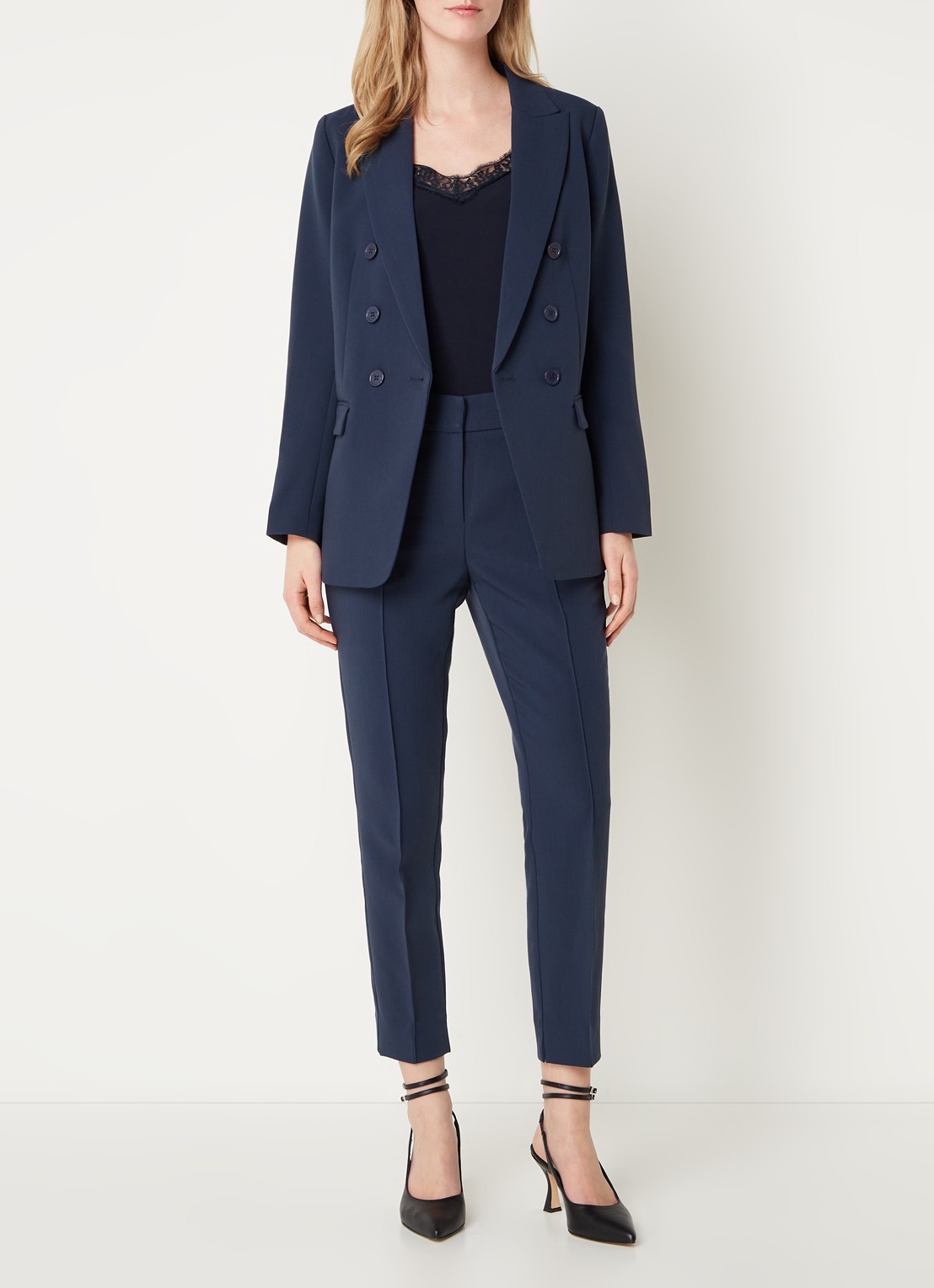 Aaiko Parene high waist tapered fit cropped pantalon met steekzakken  - voorkant 2 blauw
