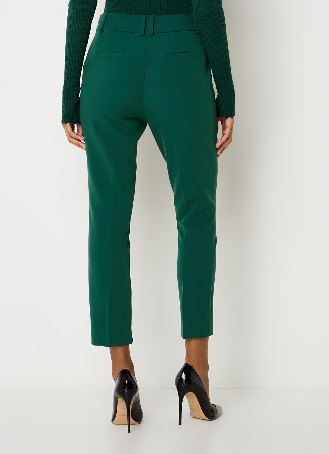 Aaiko Parene high waist tapered fit cropped pantalon met steekzakken  - achterkant 2 donkergroen