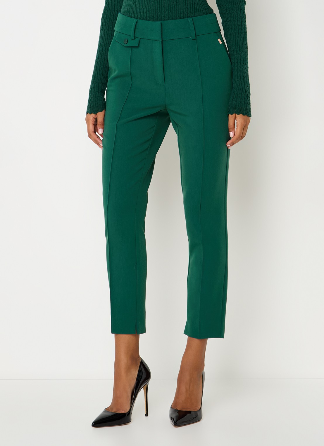 Aaiko Parene high waist tapered fit cropped pantalon met steekzakken  - detail donkergroen