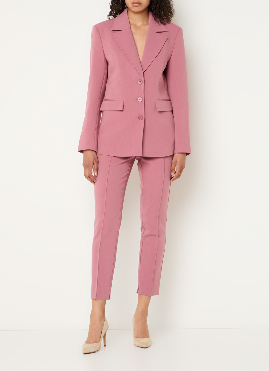 Aaiko Parene high waist tapered fit cropped pantalon met steekzakken  - voorkant 3 roze