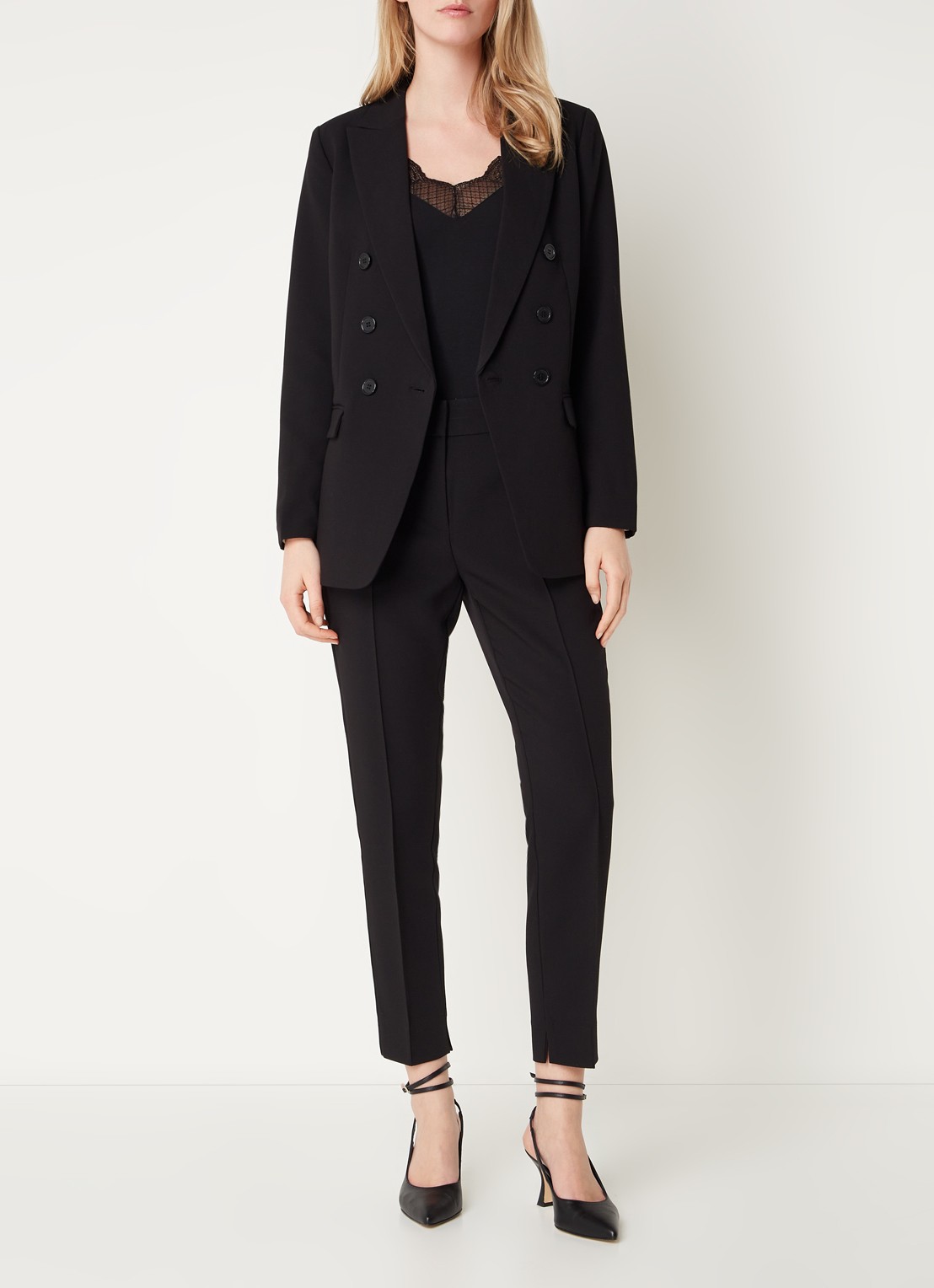 Aaiko Perize double-breasted blazer met schoudervulling en stretch - voorkant 3 zwart