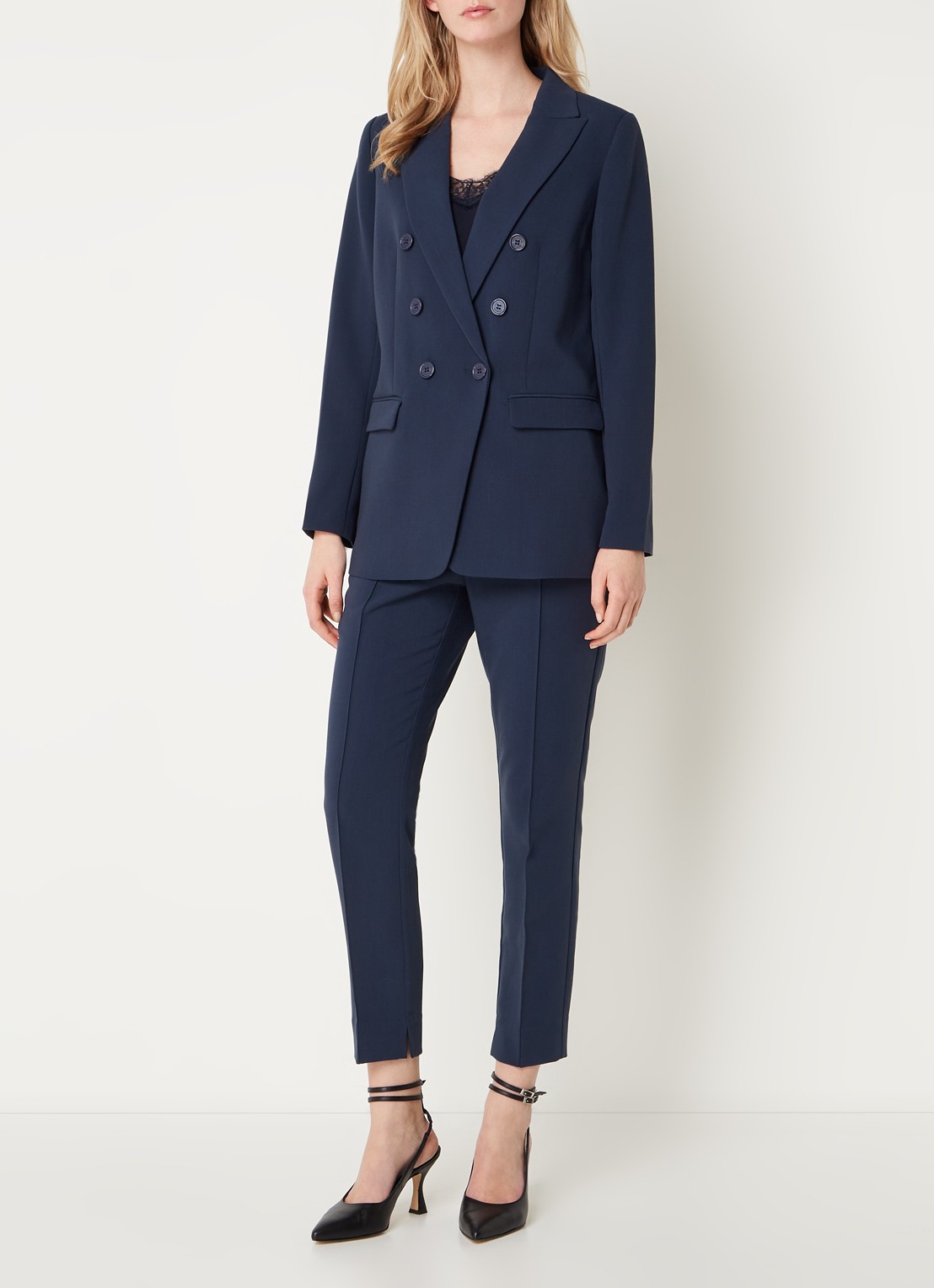Aaiko Perize double-breasted blazer met schoudervulling en stretch - voorkant 4 donkerblauw