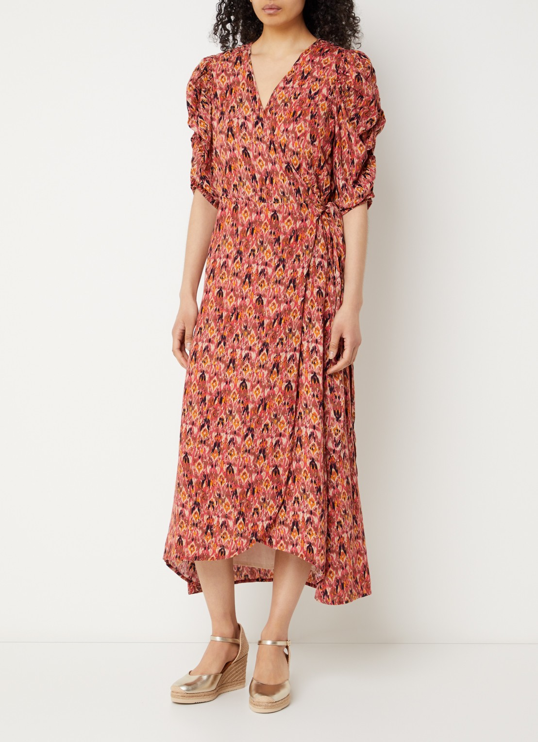 Aaiko Pida Ikat wikkeljurk met print - detail kersenrood